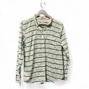 🟢GAP “The Shrunken Boyfriend” Green Stripe & Polka Dot Button Down Shirt Size M